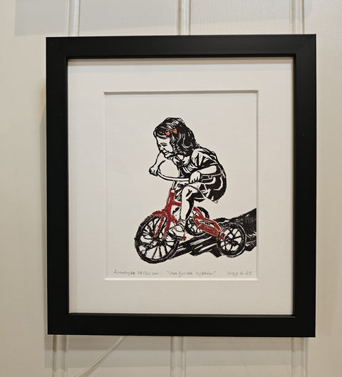 Den første sykkelen, linotrykk