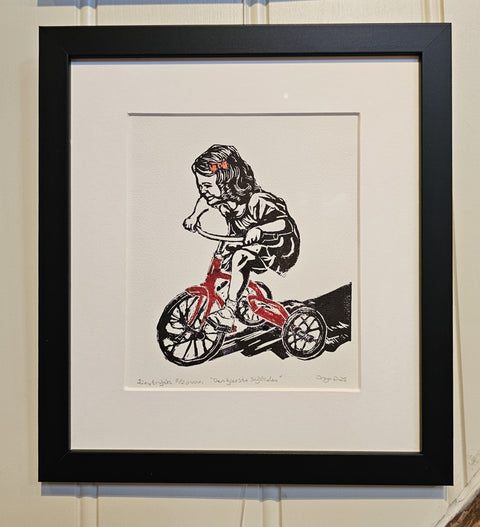 Den første sykkelen, linotrykk