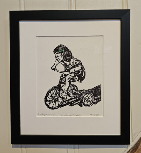 Den første sykkelen, linotrykk