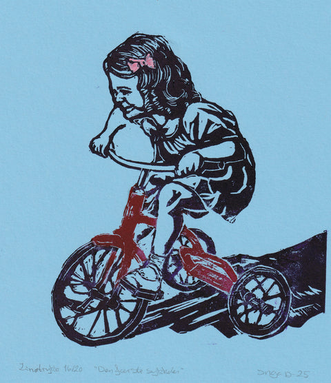 Den første sykkelen, linotrykk