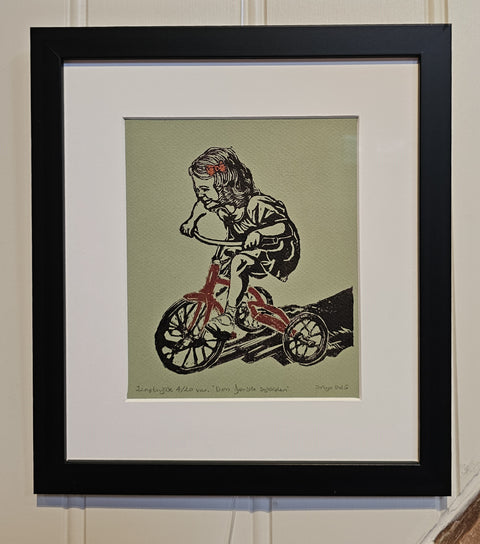 Den første sykkelen, linotrykk