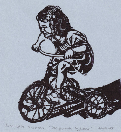 Den første sykkelen, linotrykk