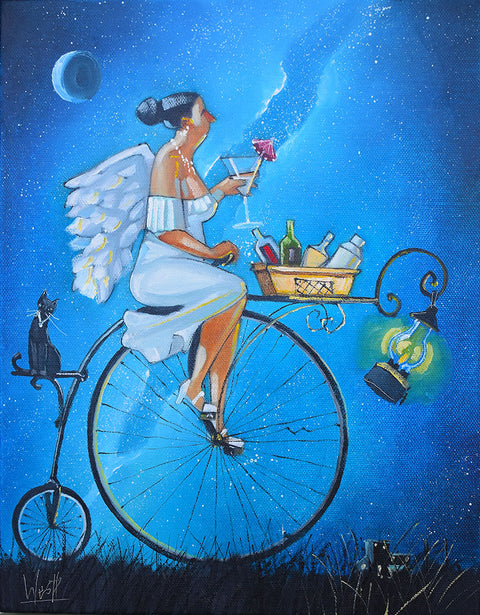 Lady and cat on bicycle