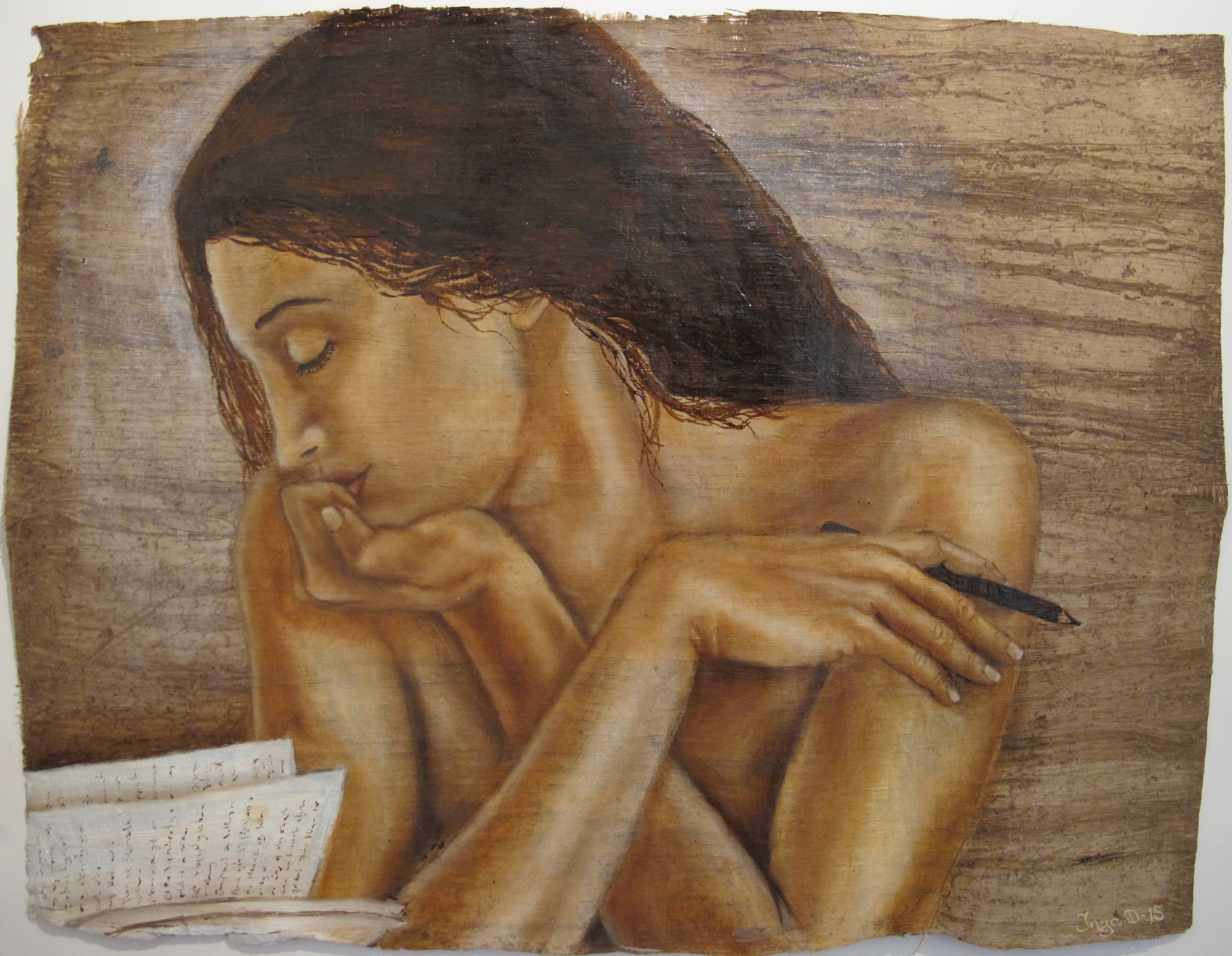 oil on dark Egyptian papyrus